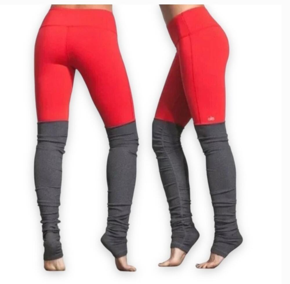 Alo Yoga Goddess Ribbed Leggings Red And Charcoal M Yoga AthleisureA1
